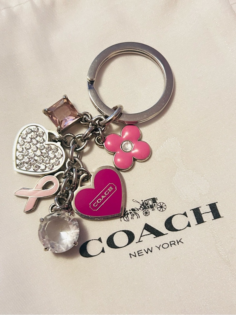 RARE Coach Y2K Heart & Cancer Awareness Keychain/ Bag Charm - Picture 3 of 14